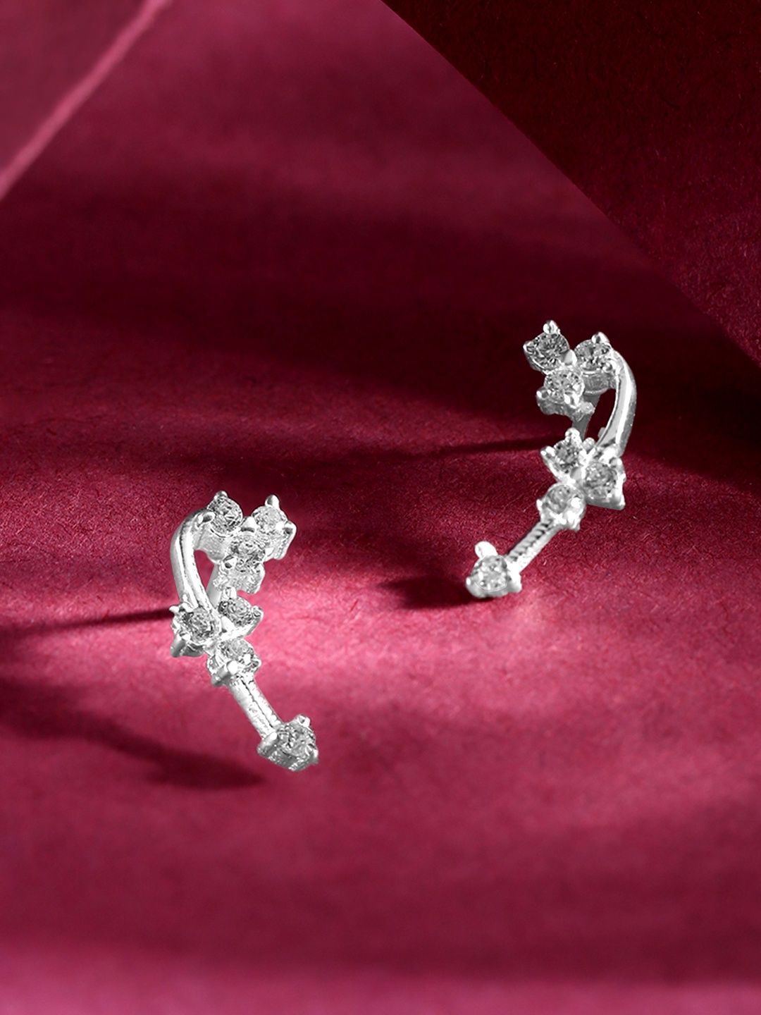 

Unniyarcha Stones-Studded Contemporary Drop Earrings, Silver