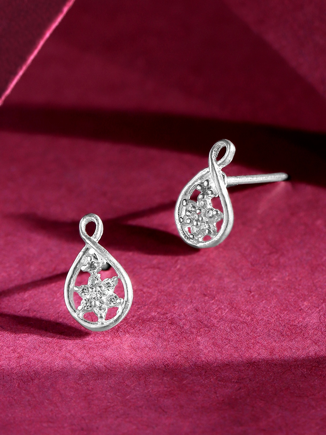 

Unniyarcha Stones-Studded Contemporary Drop Earrings, Silver
