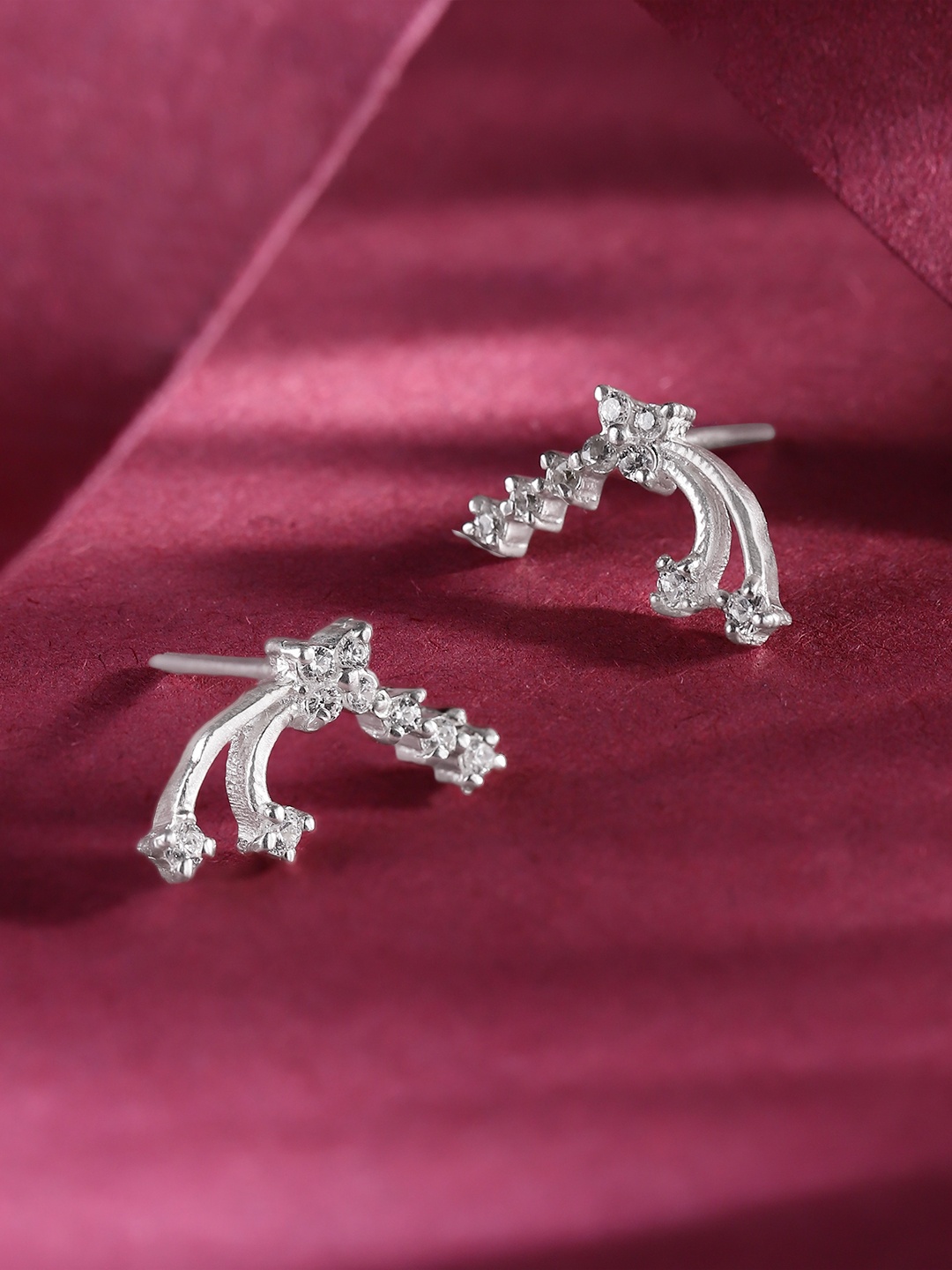 

Unniyarcha Stones-Studded Contemporary Studs Earrings, Silver