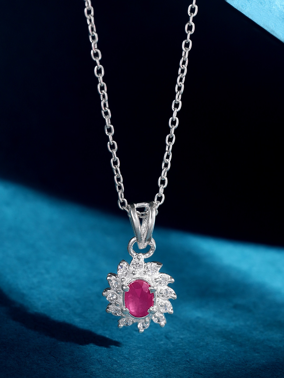 

Unniyarcha 92.5 Silver Stones-Studded Contemporary Pendant with Chain