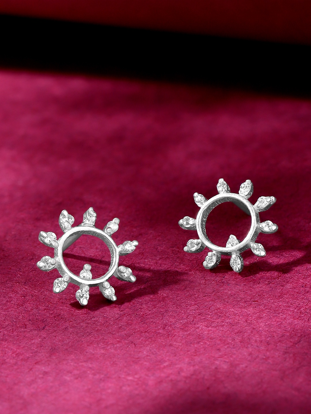 

Unniyarcha Stones-Studded Circular Studs Earrings, Silver
