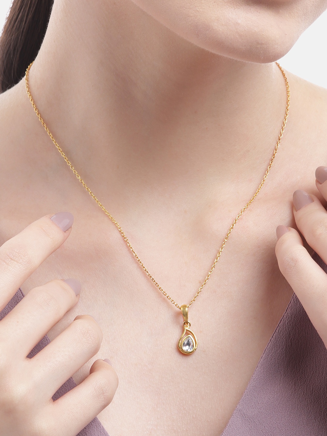 

Unniyarcha 92.5 Silver Stones-Studded Gold-Plated Necklace
