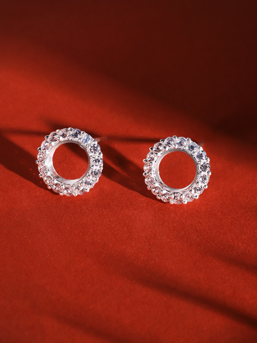 

Unniyarcha 92.5 Silver Stones-Studded Circular Studs Earrings