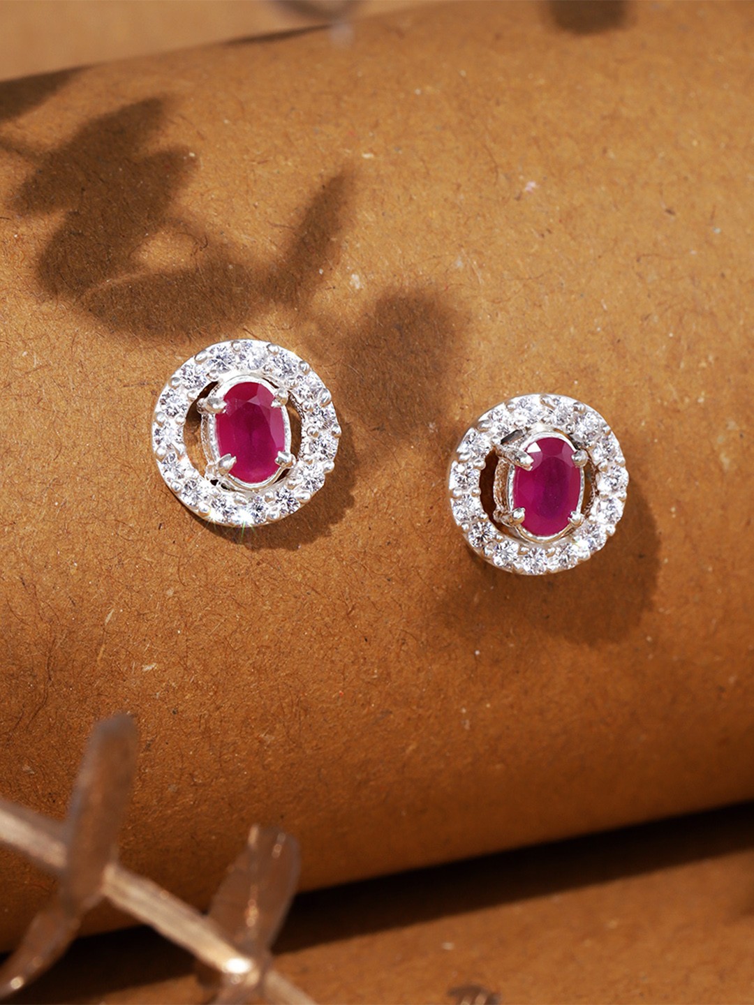 

Unniyarcha 92.5 Silver Stones-Studded Circular Studs Earrings