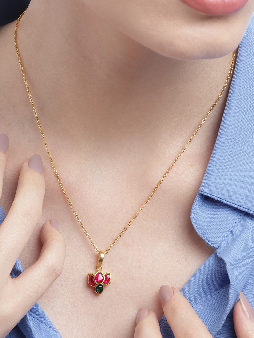 

Unniyarcha 92.5 Silver Stones-Studded Gold-Plated Necklace