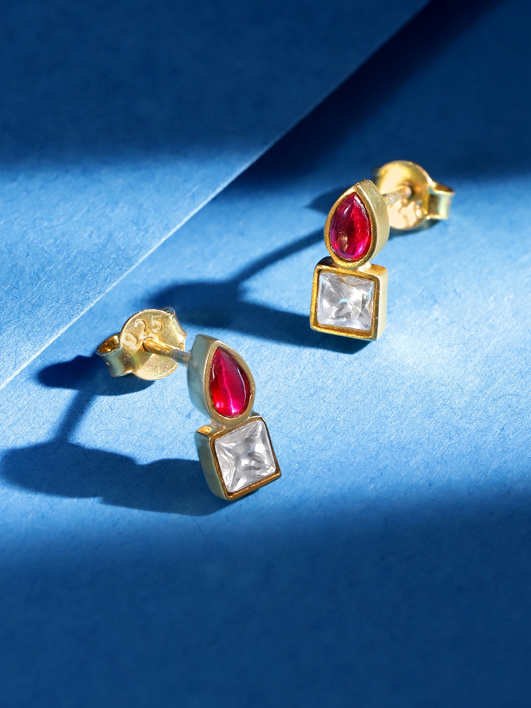 

Unniyarcha 92.5 Silver Stones-Studded Teardrop Shaped Drop Earrings, Gold