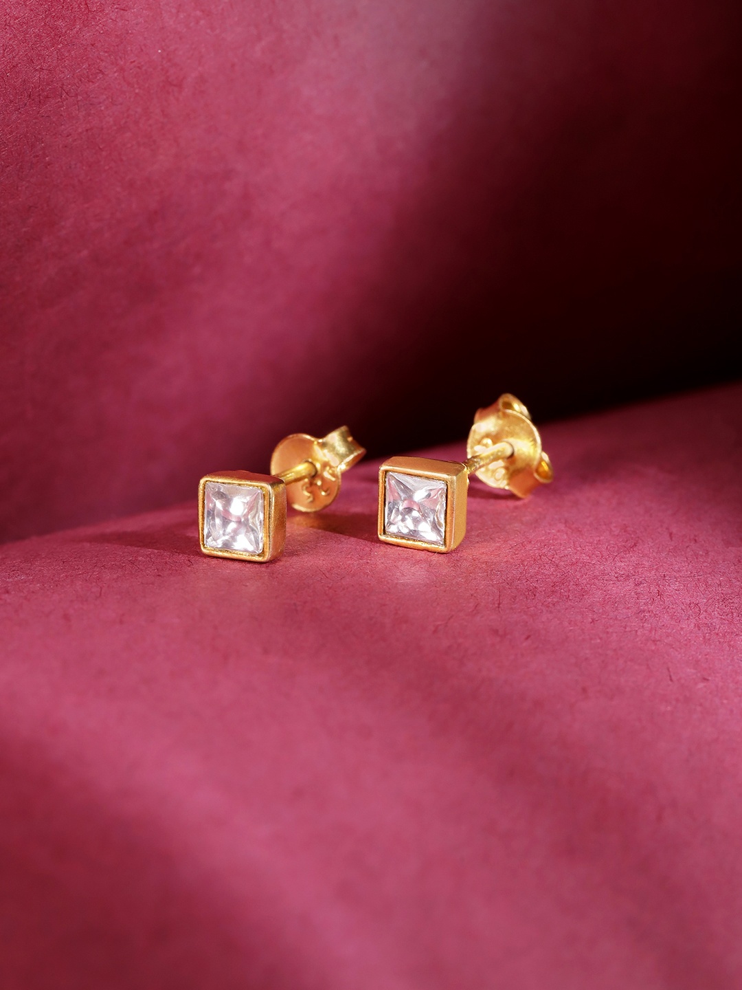 

Unniyarcha 92.5 Silver Stones-Studded Square Studs Earrings, Gold