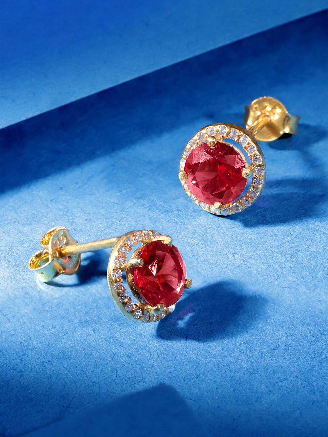 

Unniyarcha 92.5 Silver Stones-Studded Circular Studs Earrings, Gold