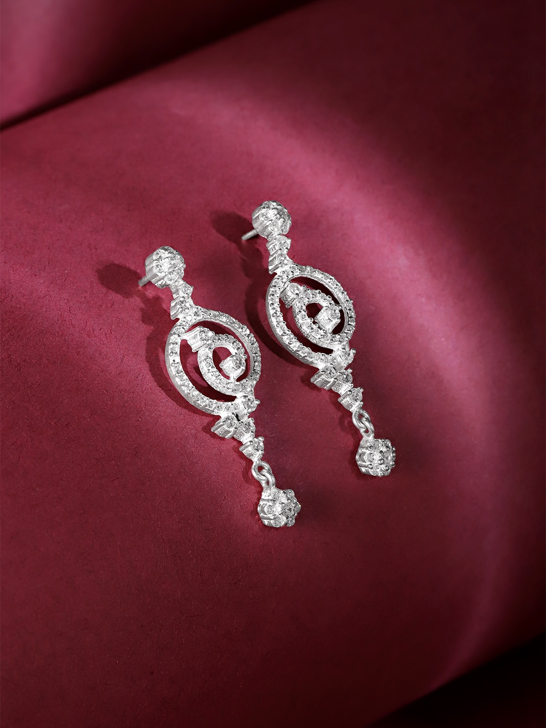 

Unniyarcha 92.5 Silver Stones-Studded Teardrop Shaped Drop Earrings