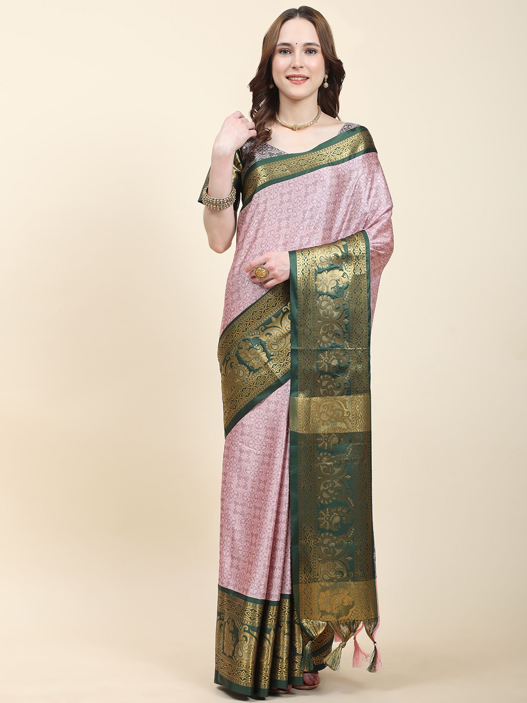 

VEECHIS Ethnic Motifs Zari Banarasi Saree, Peach