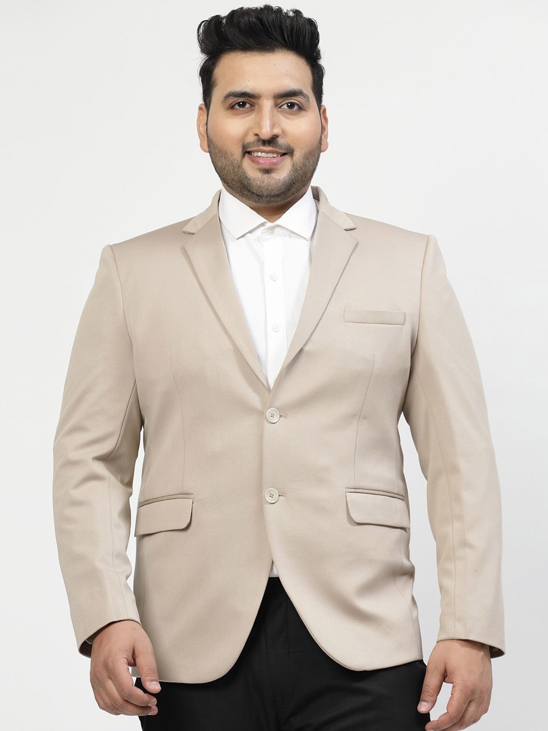 

plusS Beige Notched Lapel Collar Single Breasted Blazer