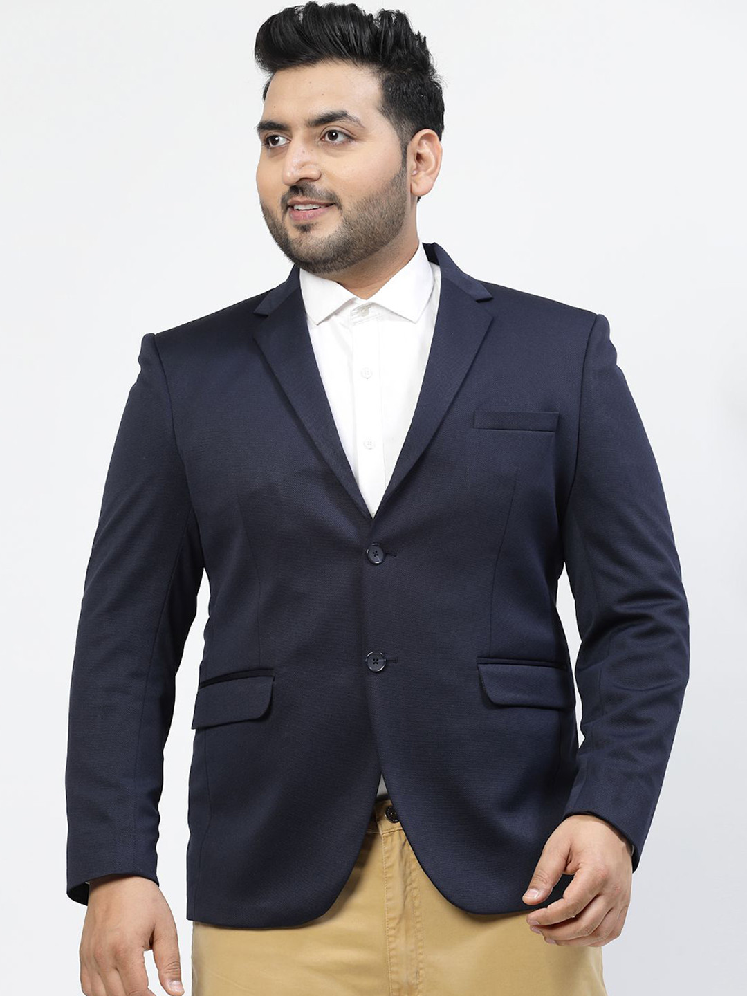 

plusS Navy Blue Notched Lapel Collar Single Breasted Blazer