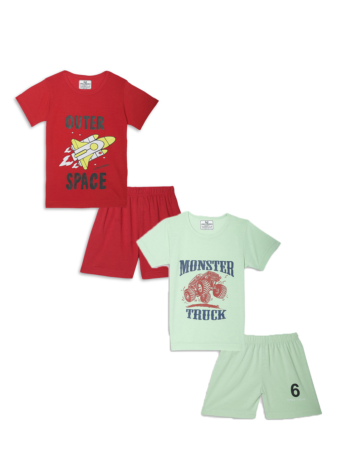 

VIMAL JONNEY Unisex Kids Printed T-shirt with Shorts, Red