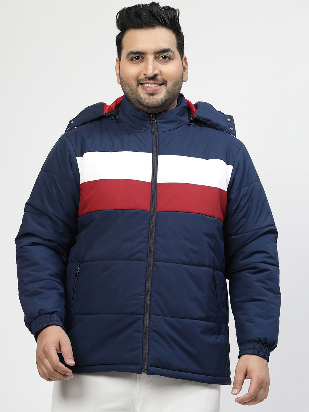 

plusS Colourblocked Hooded Puffer Jacket, Navy blue