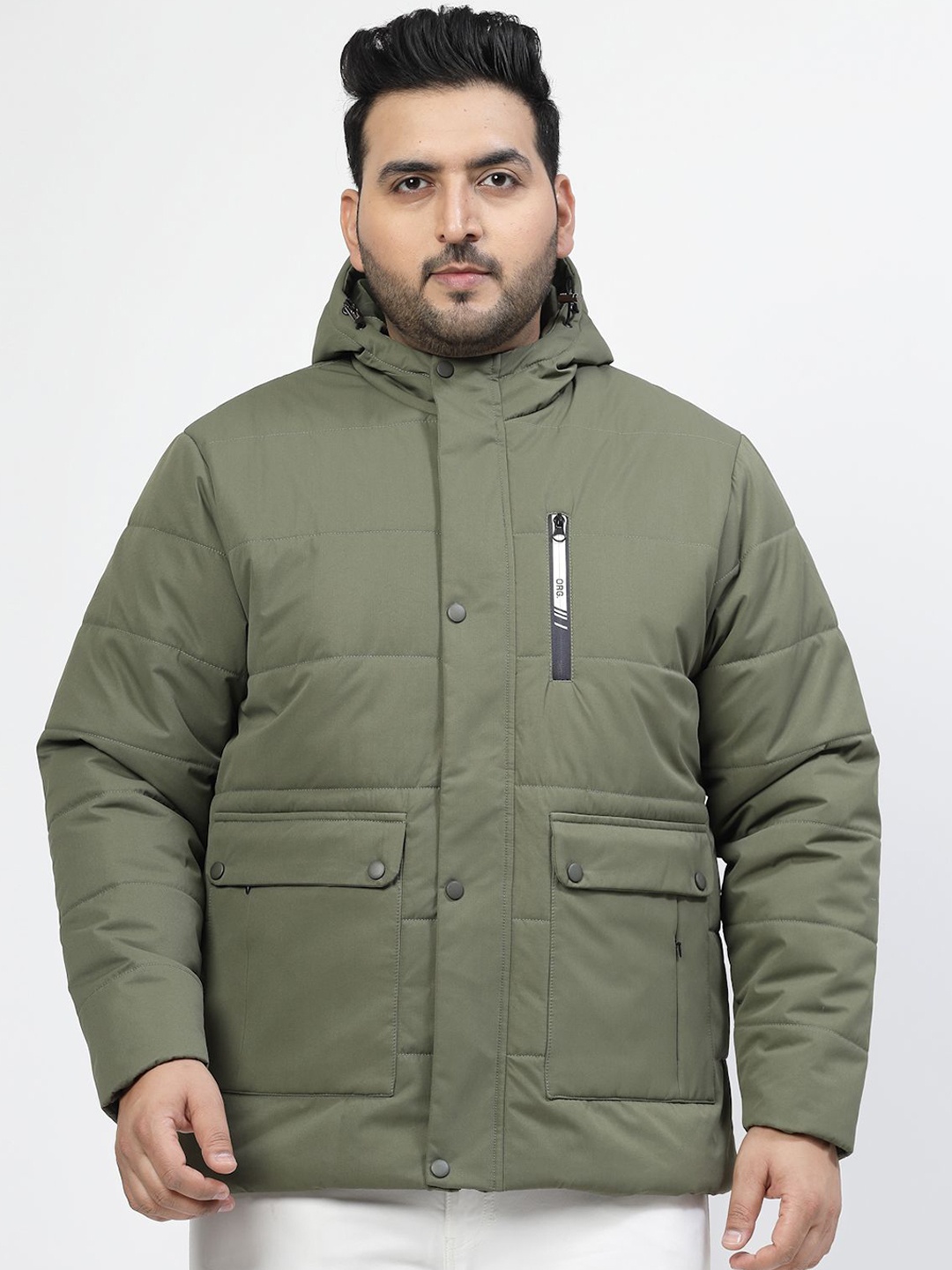 

plusS Olive Green Hooded Puffer Jacket