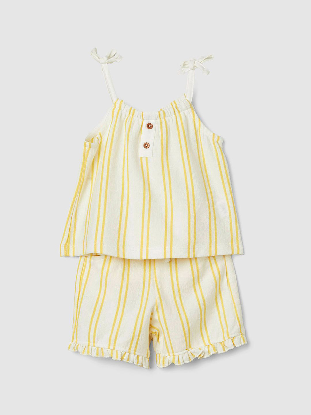 

max Girls Striped Pure Cotton Night Suit, Yellow