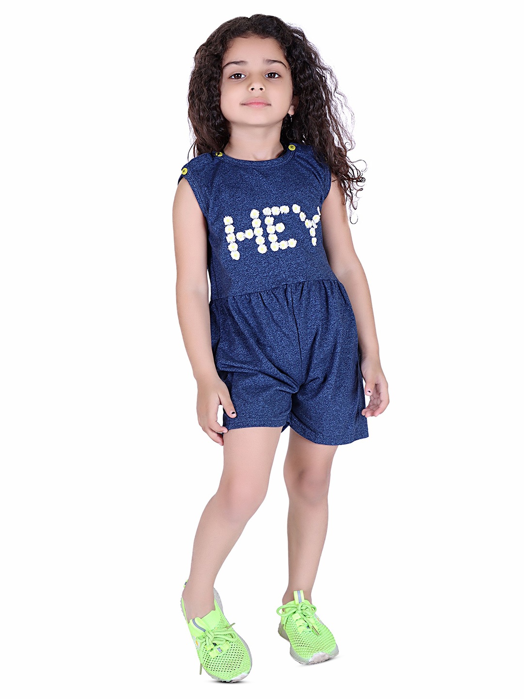 

Yellow Apple Girls Typography Printed Round Neck T-shirt, Navy blue
