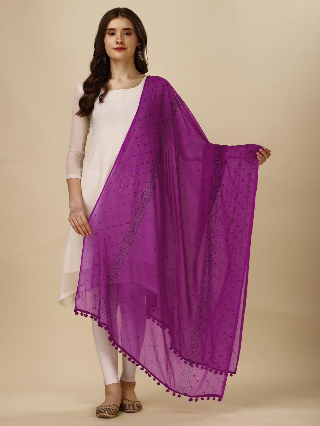 

KALINI Ethnic Motifs Printed Block Print Dupatta, Magenta