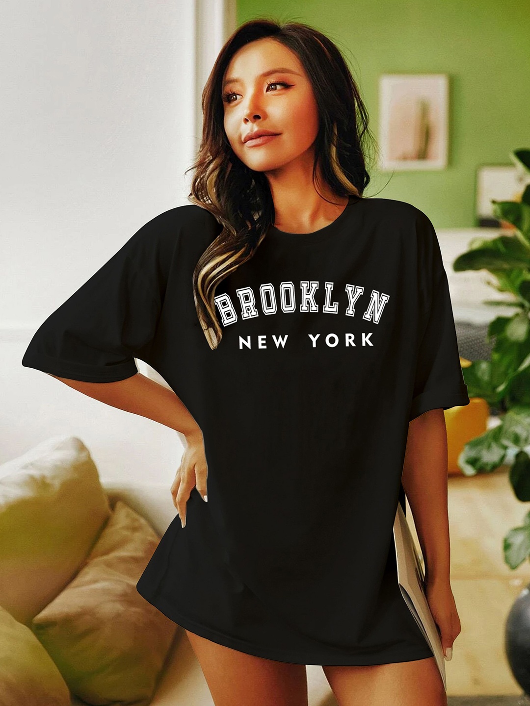

BAESD Women Typography Printed Round Neck T-shirt, Black