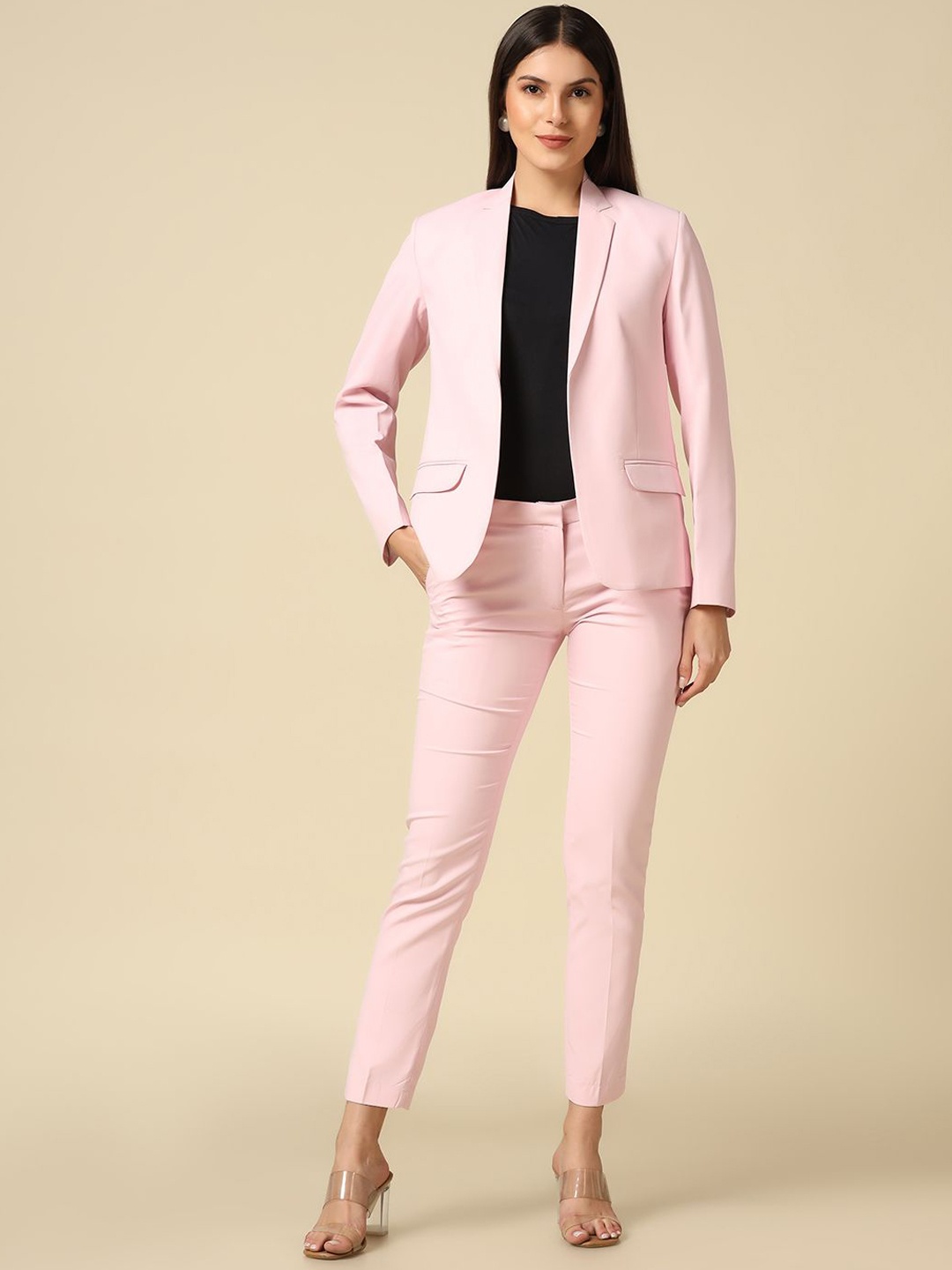 

TAHVO Single-Breasted Notched Lapel Collar Formal Blazer, Pink