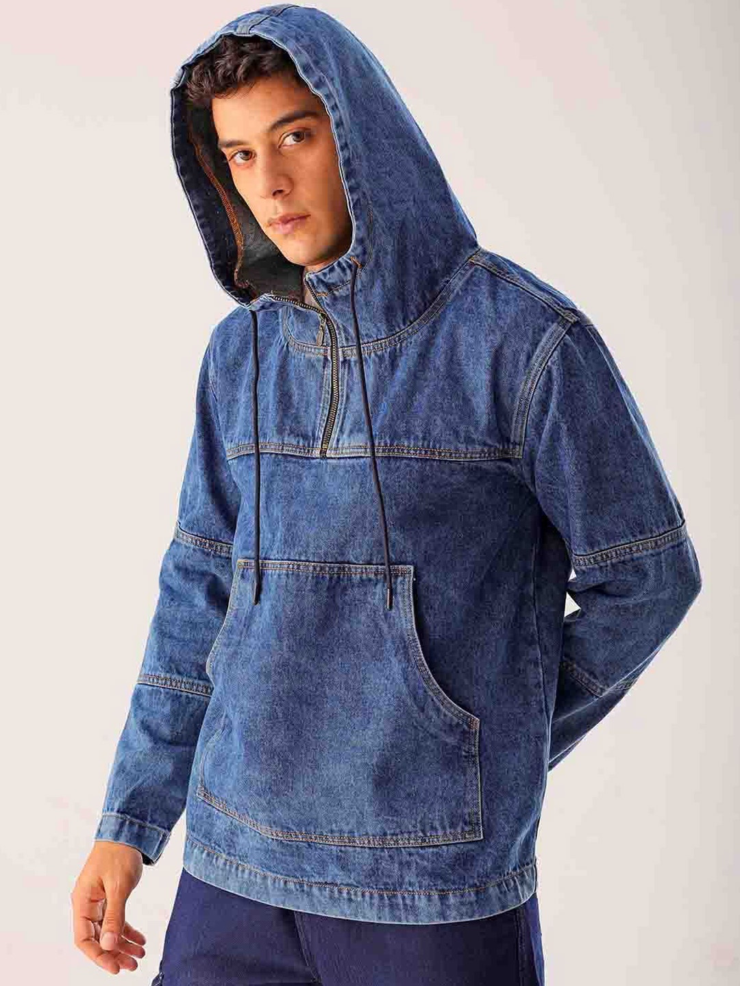 

The Indian Garage Co Hooded Pure Cotton Denim Jacket, Blue