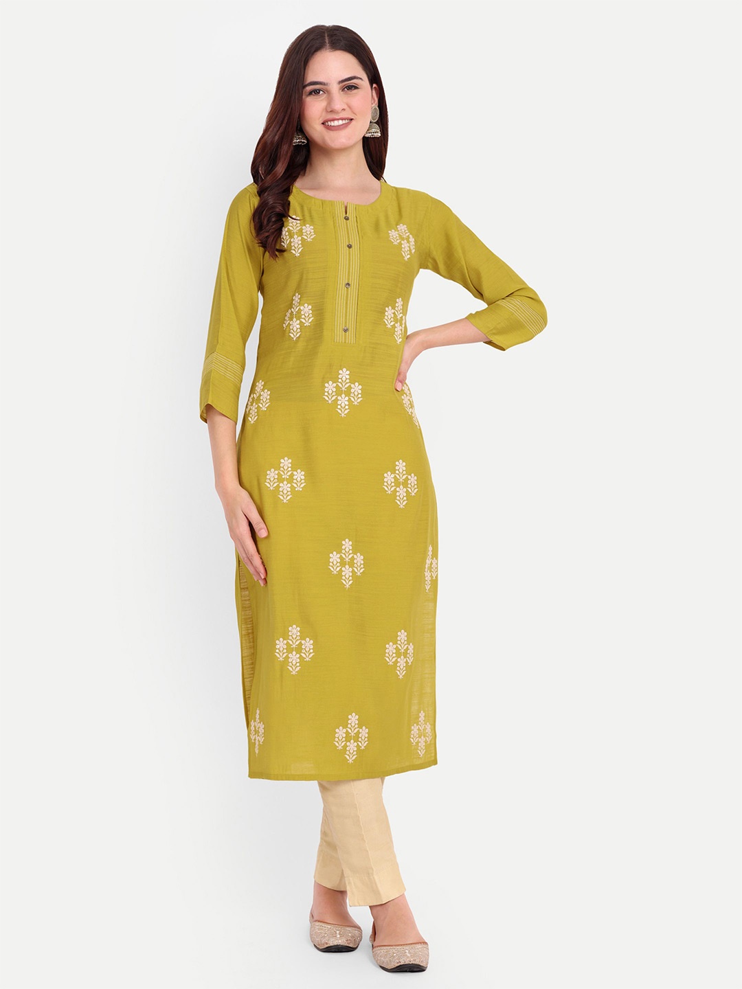 

FILO HEVIS Printed Cotton Straight Kurta, Green