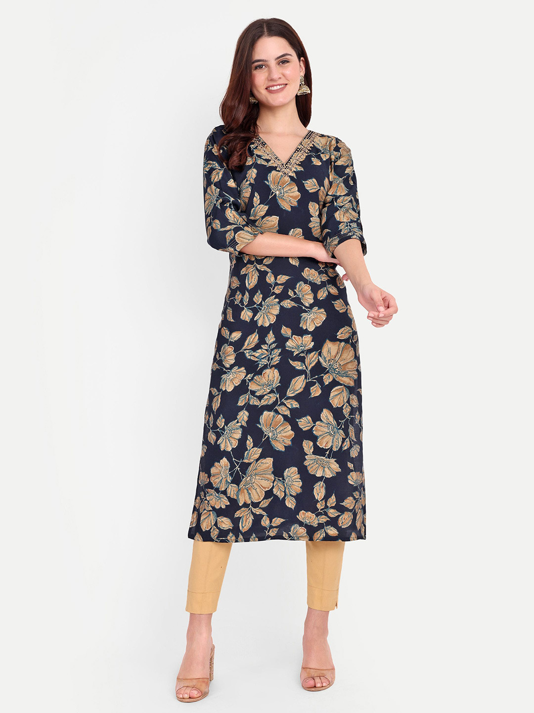 

FILO HEVIS Printed Straight Kurta, Navy blue