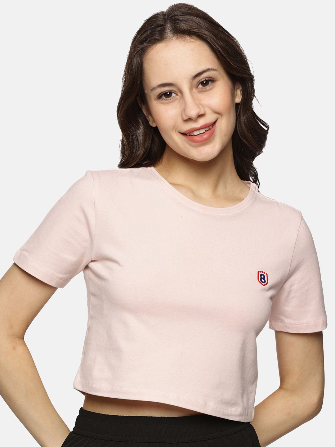 

DOMIN8 Women Solid Round Neck T-shirt, Pink