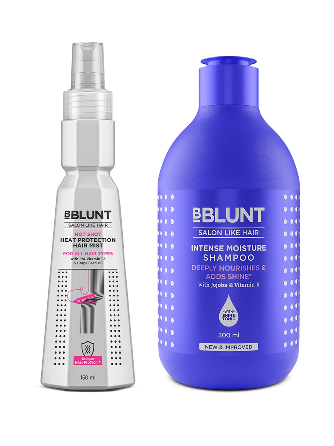 

BBLUNT Set of Intense Moisture Shampoo 300ml & Hot Shot Heat Protection Hair Mist 150ml, Blue