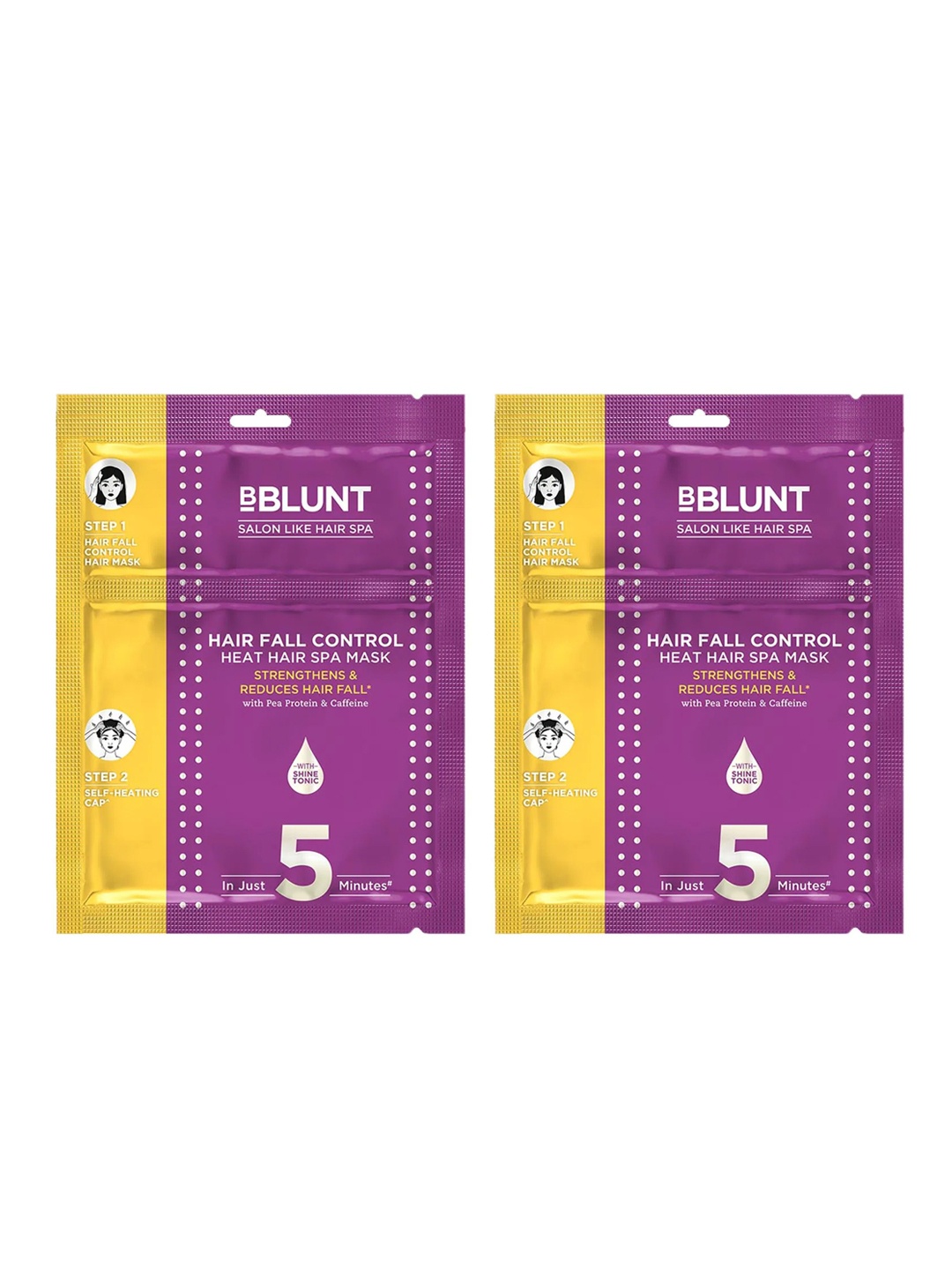 

BBLUNT Set of 2 Hair Fall Control Heat Hair Spa Mask with Pea Protein & Caffeine- 70g each, Purple