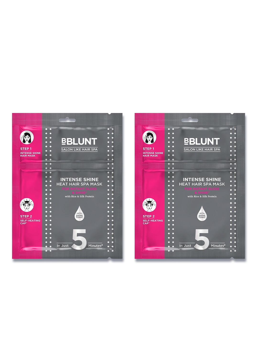 

BBLUNT Set of 2 Intense Shine Hair Spa Mask with Rice & Silk Protein - 70g each, Grey
