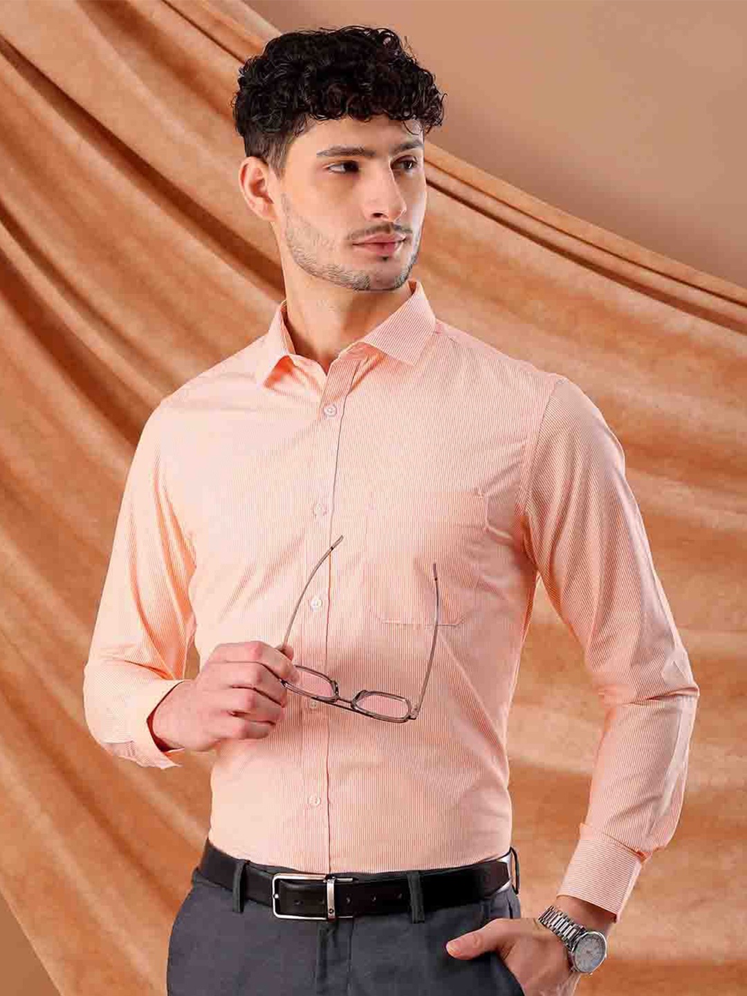 

The Indian Garage Co. X Luxe Slim Fit Striped Formal Shirt, Orange