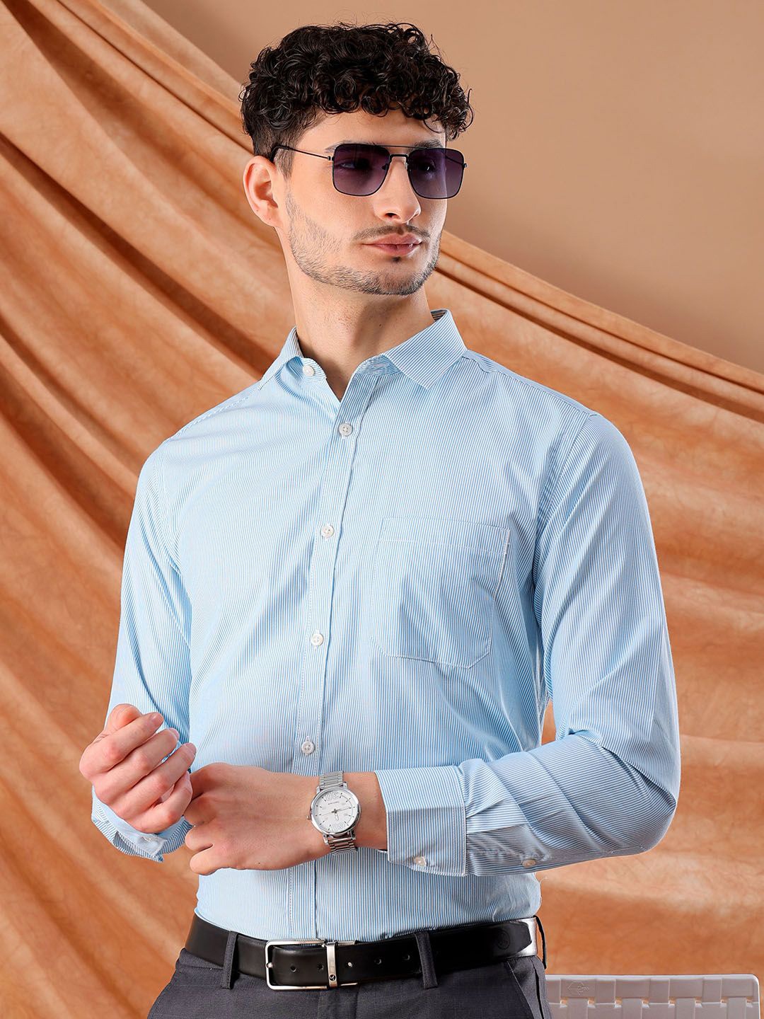 

The Indian Garage Co. X Luxe Slim Fit Striped Formal Shirt, Teal