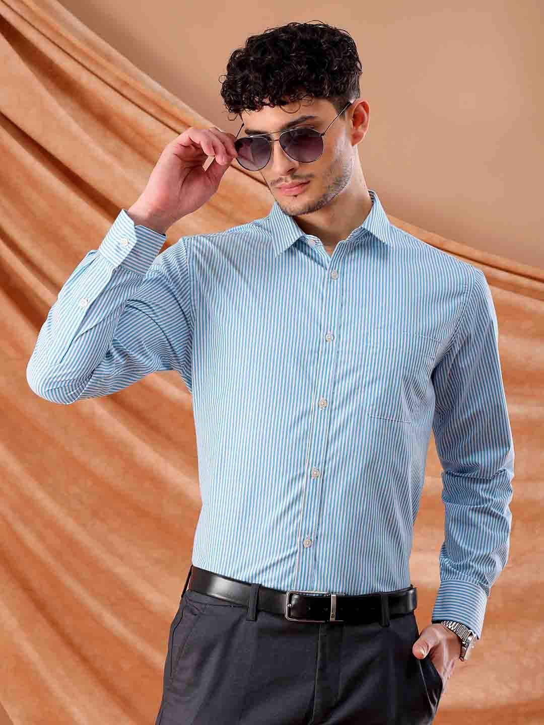 

The Indian Garage Co. X Luxe Slim Fit Striped Formal Shirt, Teal