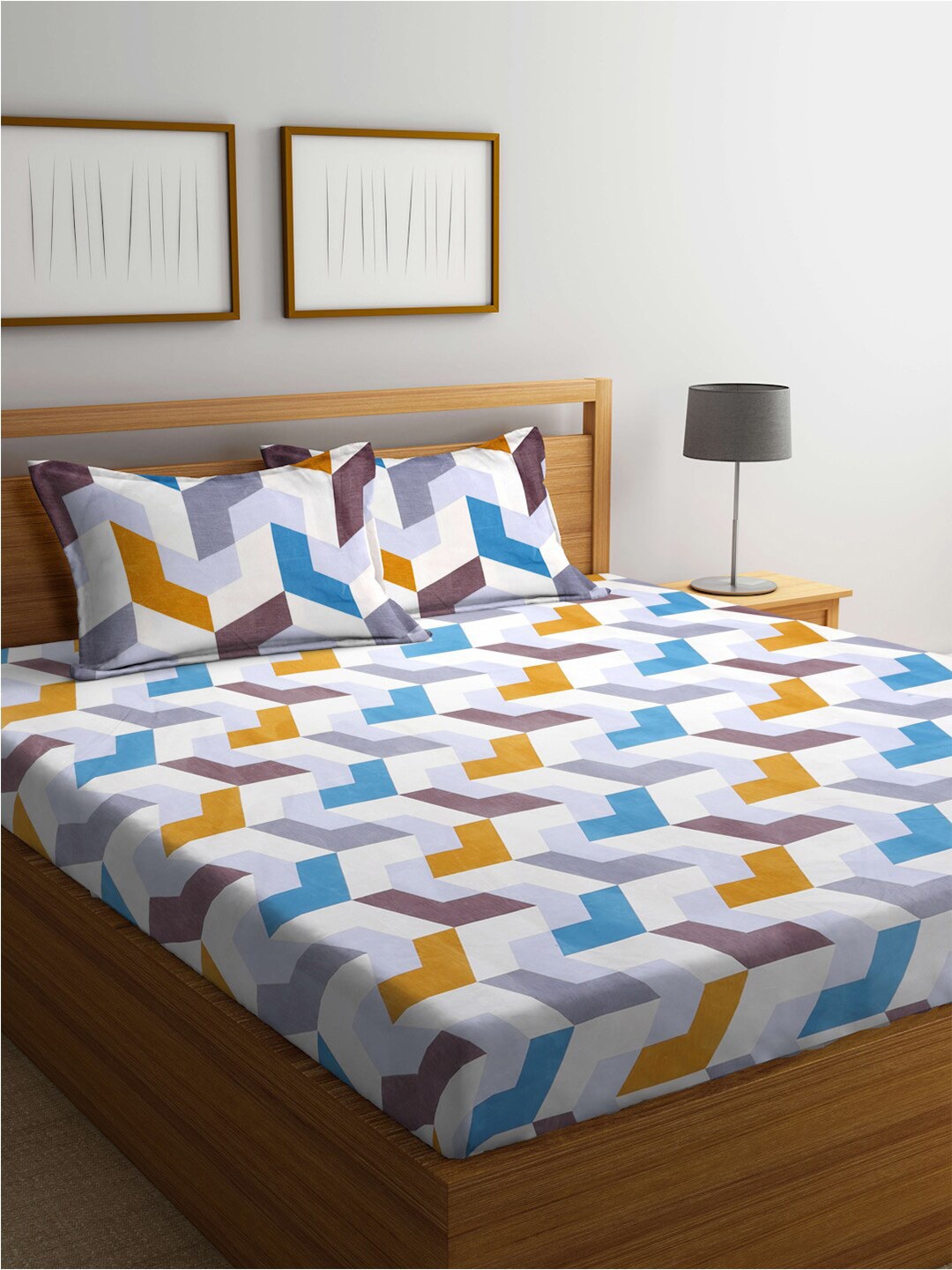 

BOMBAY DYEING Multicoloured Microfiber 144 TC Queen Bedsheet & 2 Pillow Covers, Multi