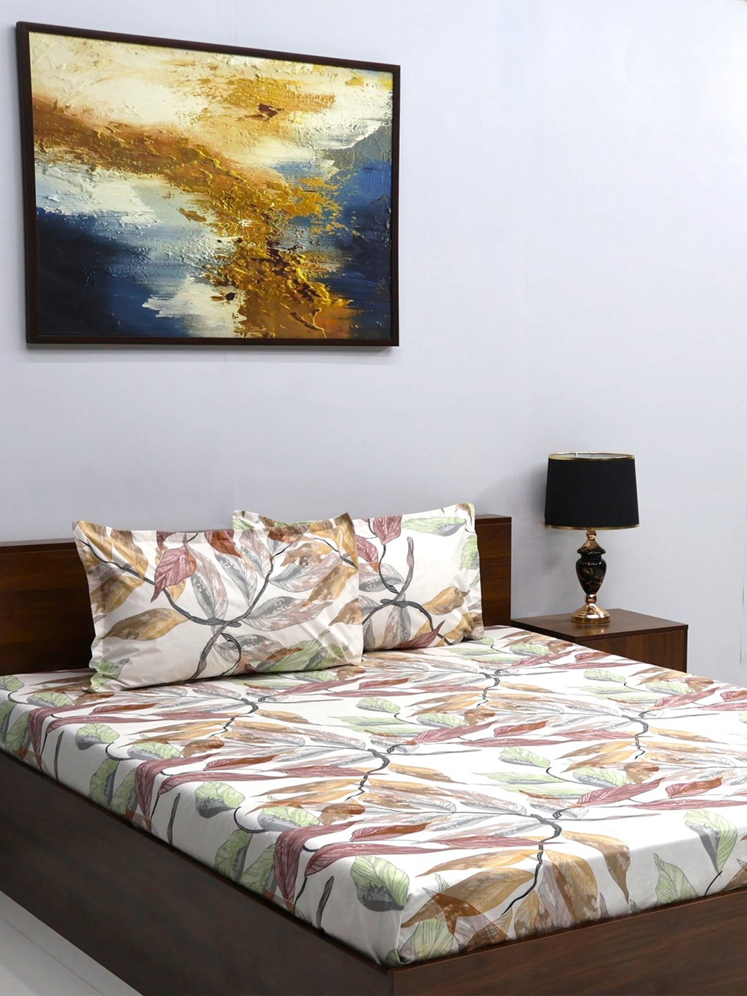 

BOMBAY DYEING Brown & White Ethnic Motifs 160 TC Queen Bedsheet with 2 Pillow Covers