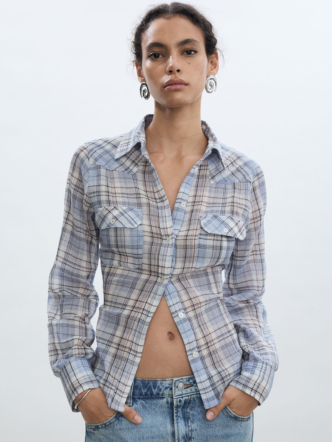

MANGO Micro Checked Pure Cotton Casual Shirt, Blue