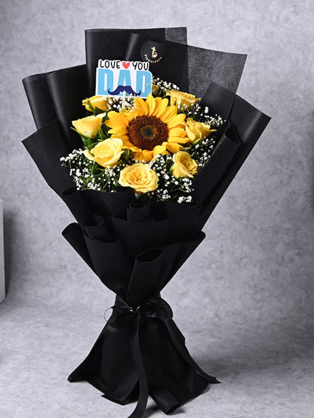 

Floweraura Yellow 9 Pieces Sunflower & Roses Flowers Bouquet With Topper