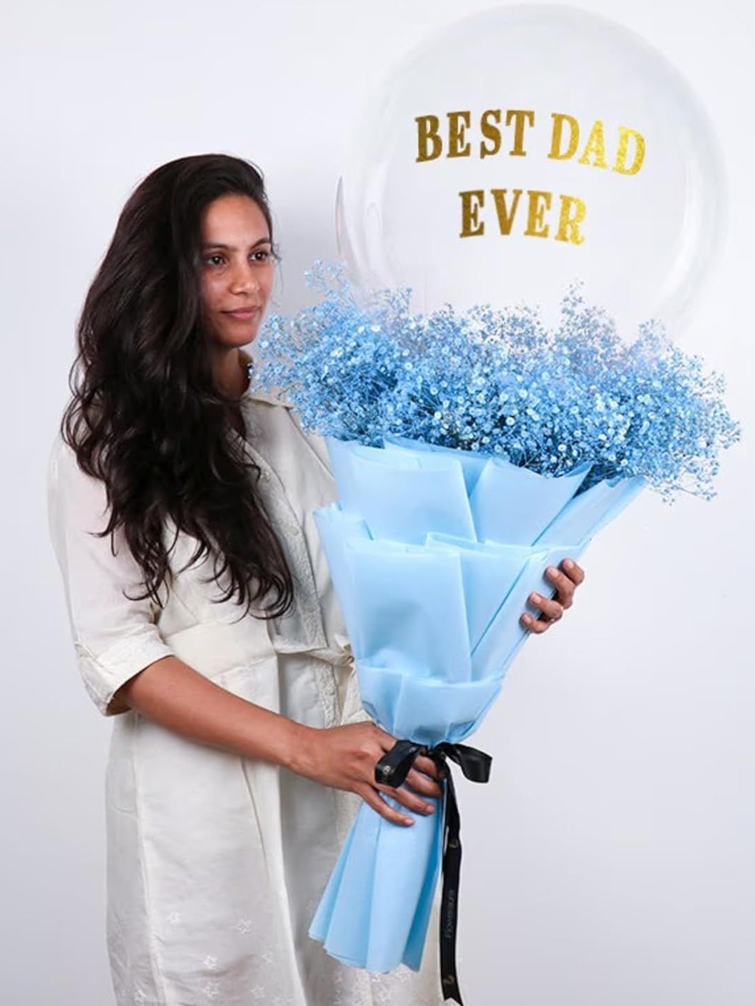 

Floweraura Blue Gypsos Flowers Balloon Bouquet In Bluish Packing