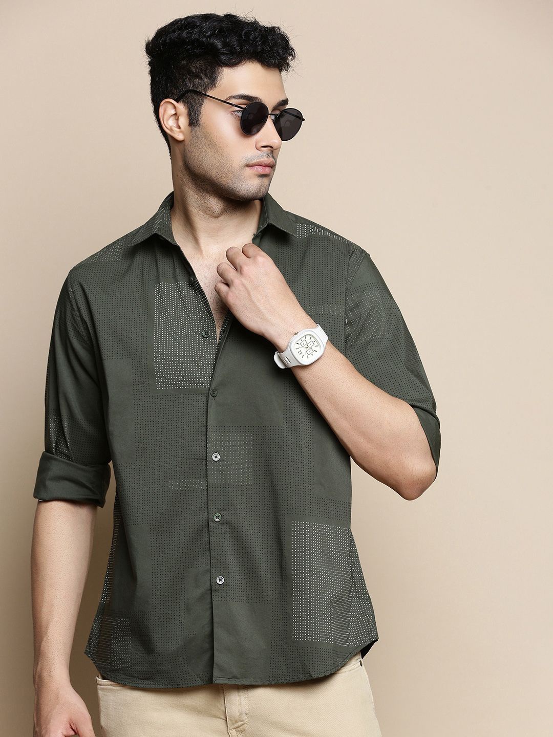 

INVICTUS Club Slim Fit Cotton Casual Shirt, Green
