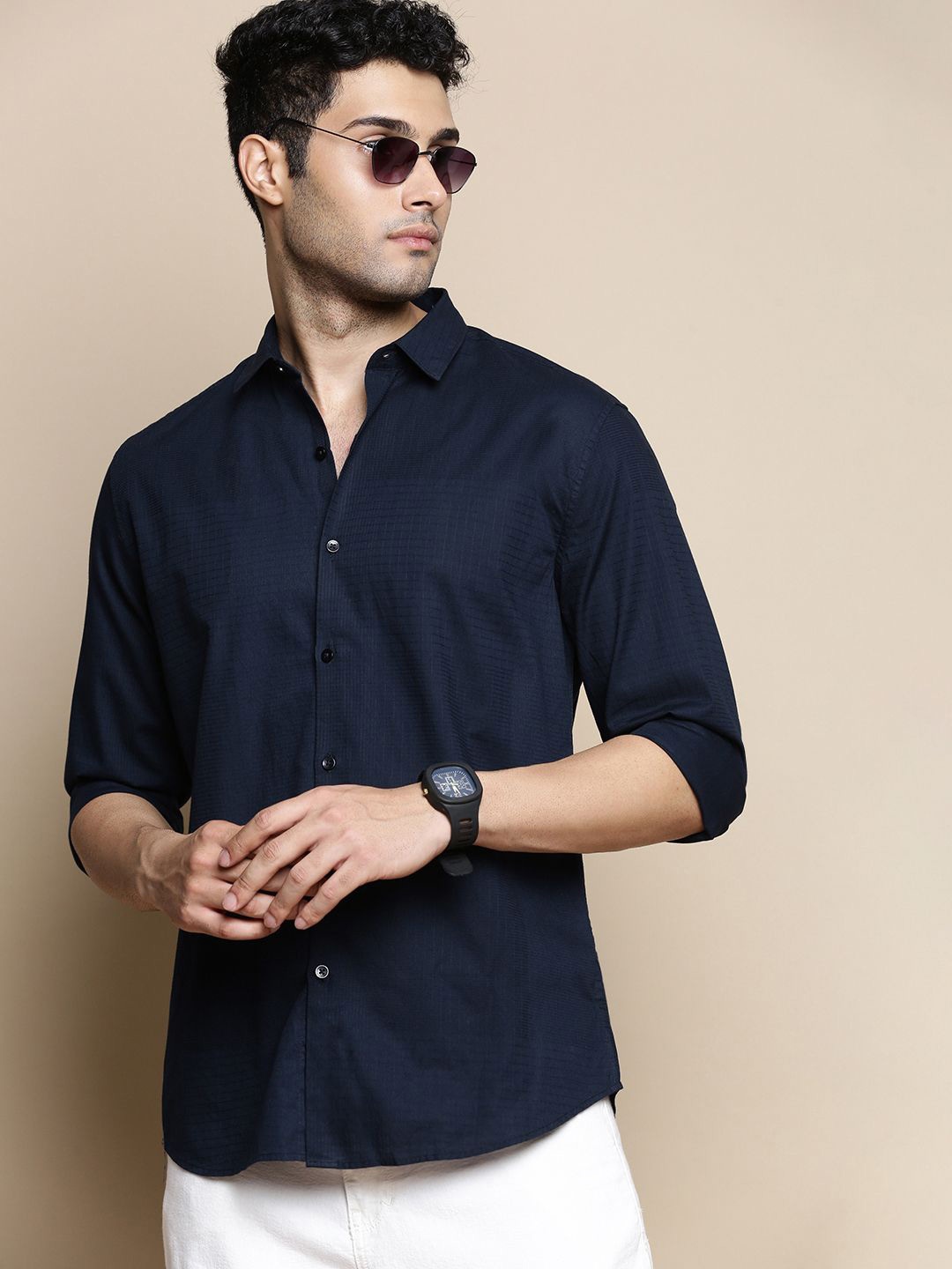 

INVICTUS Club Slim Fit Cotton Casual Shirt, Navy blue
