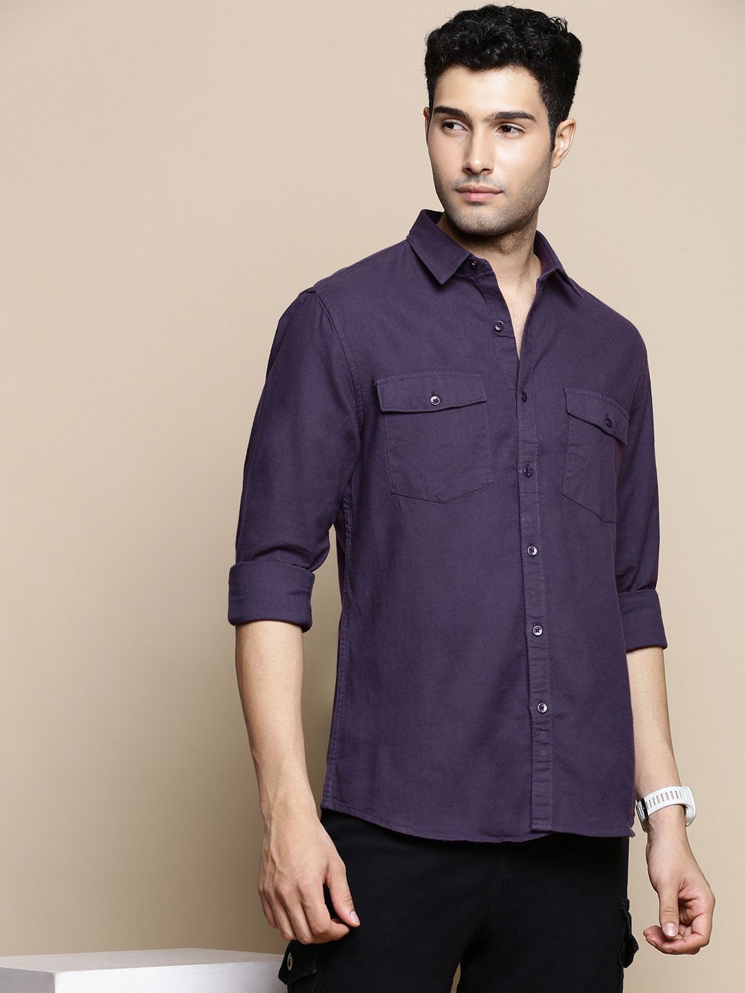 

INVICTUS Sport Slim Fit Spread Collar Twill Weave Cotton Shirt, Purple
