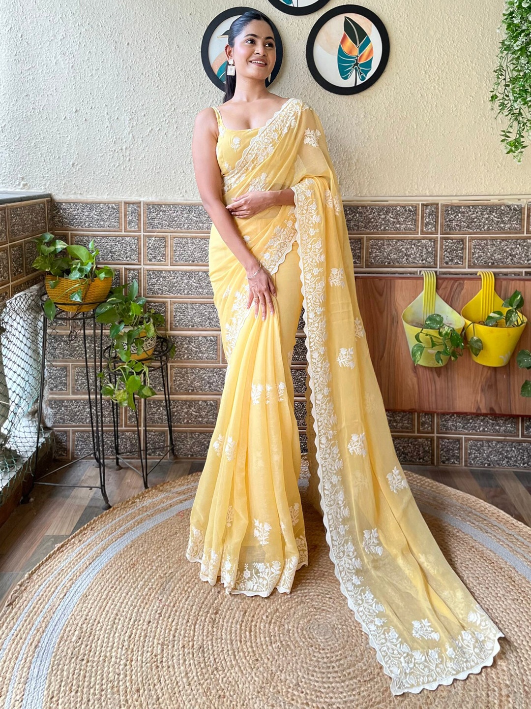 

Mitera Embellished Embroidered Saree, Yellow