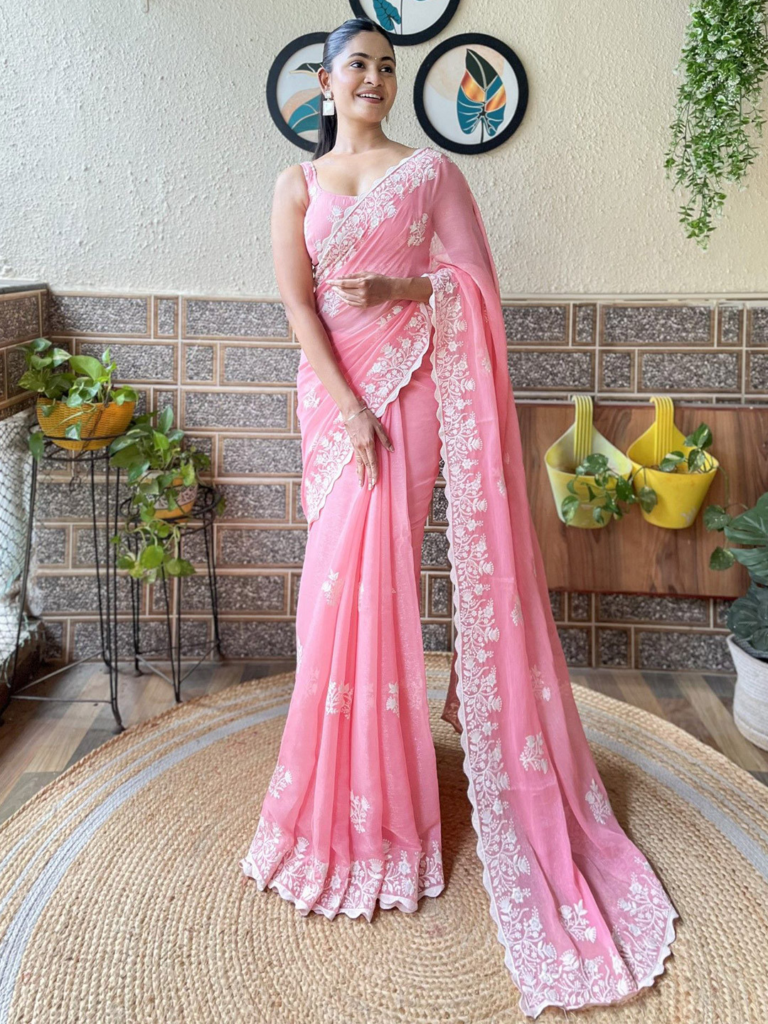 

Mitera Embellished Embroidered Saree, Pink