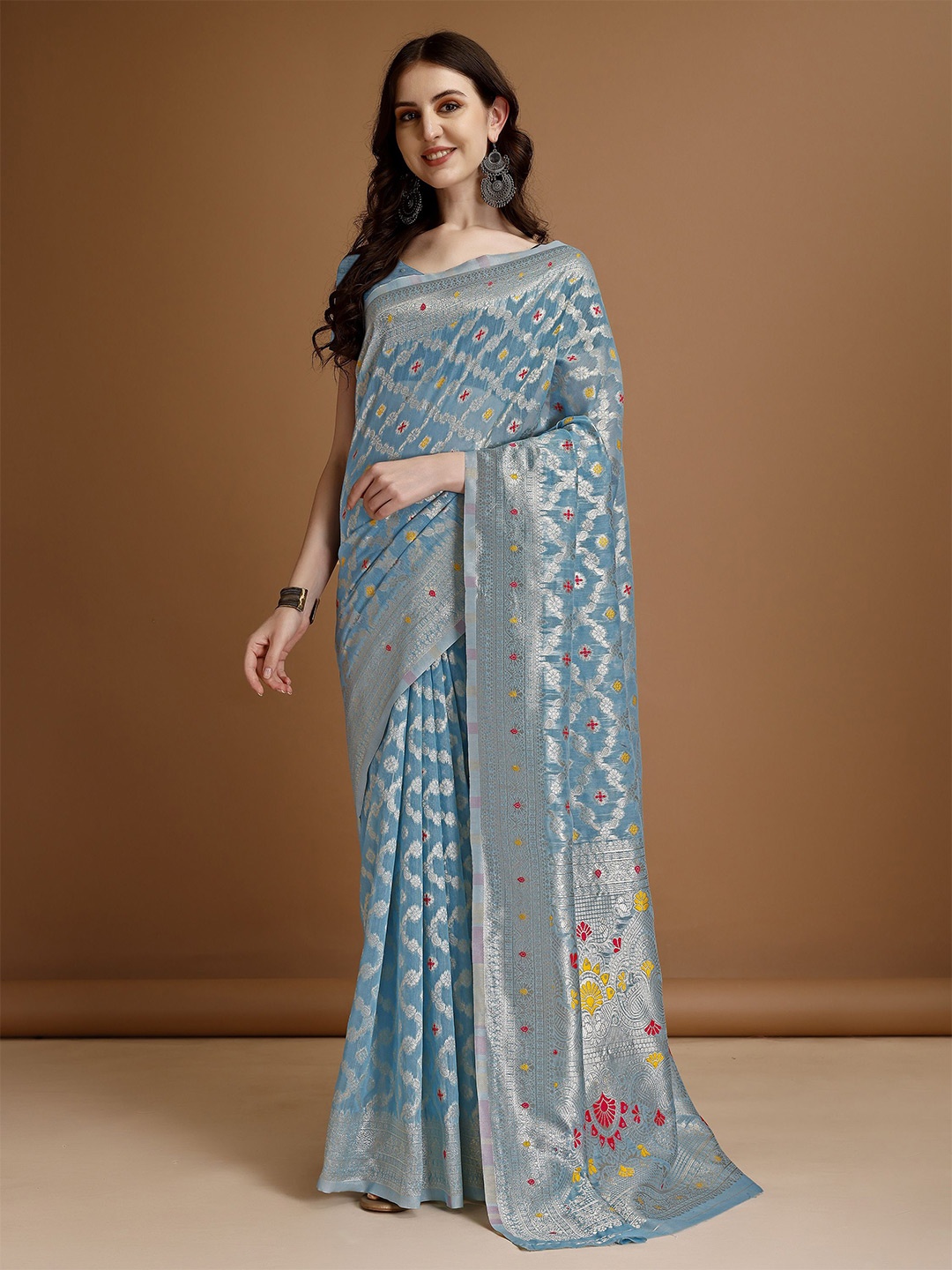 

MAGMINA Bandhani Zari Banarasi Saree, Grey