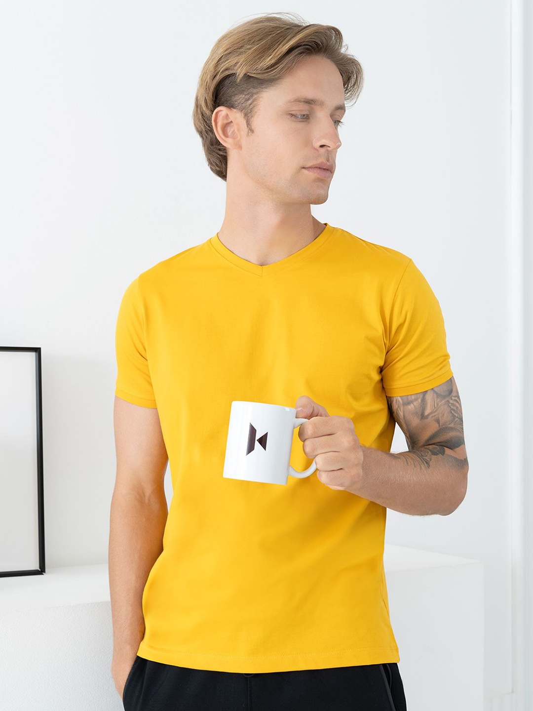 

KOFFY Pure Pima Cotton Perennial V-Neck T-Shirt, Mustard