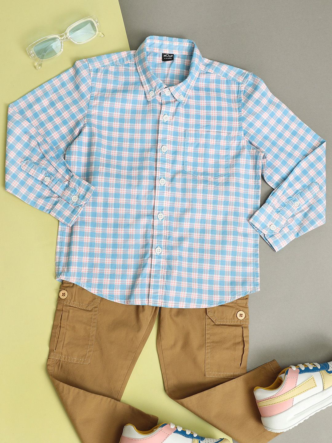 

Hoop Boys Gingham Checks Cotton Casual Shirt, Blue