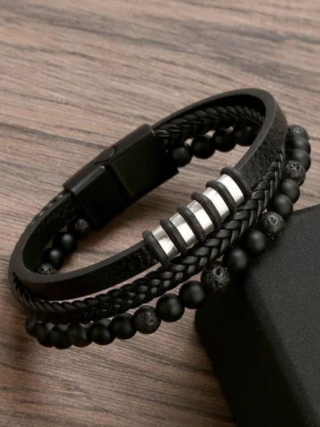 

KRYSTALZ Unisex Leather Multistrand Bracelet, Black