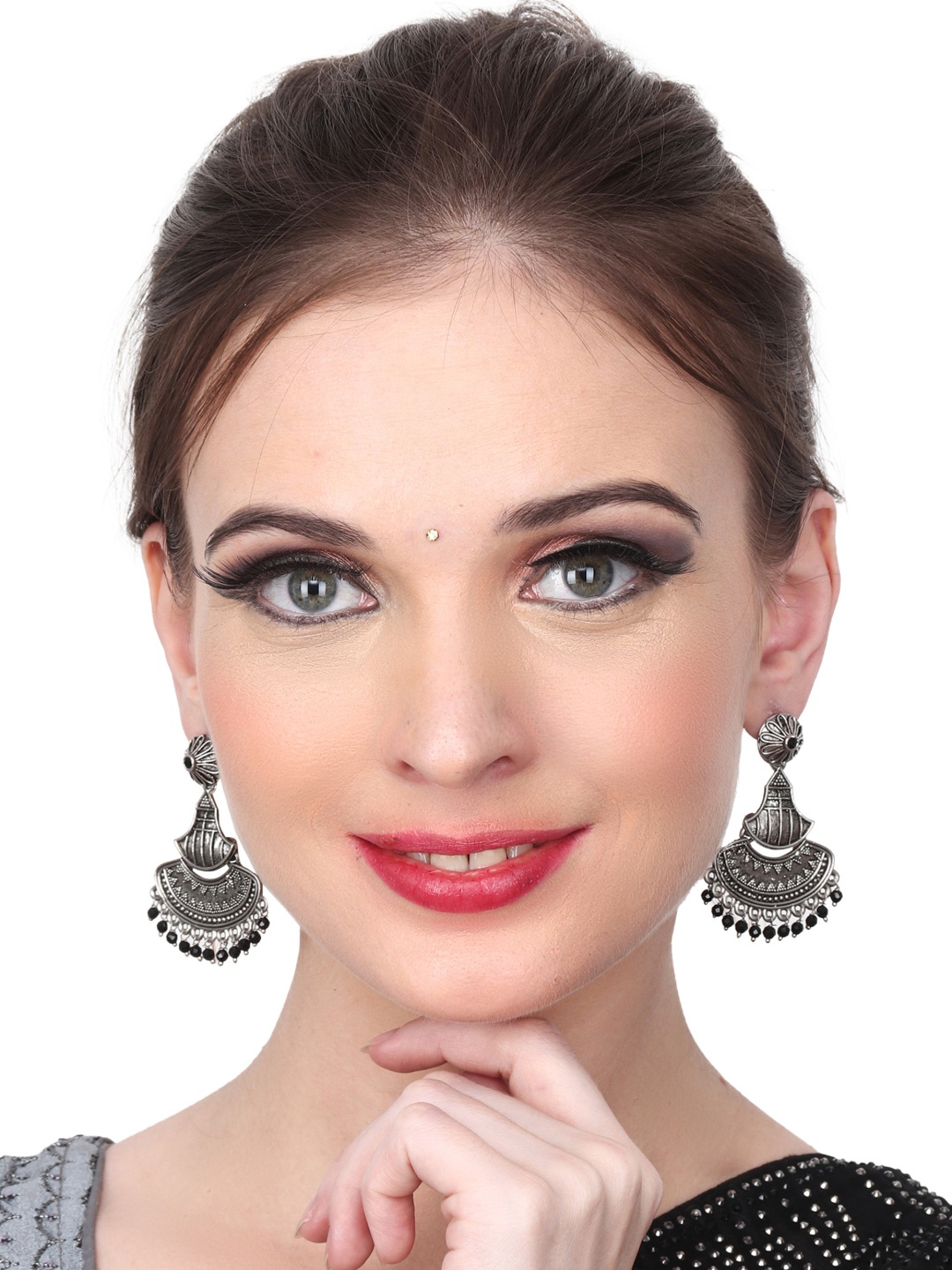 

Anvik Silver-Plated Beaded Contemporary Oxidised Drop Earrings