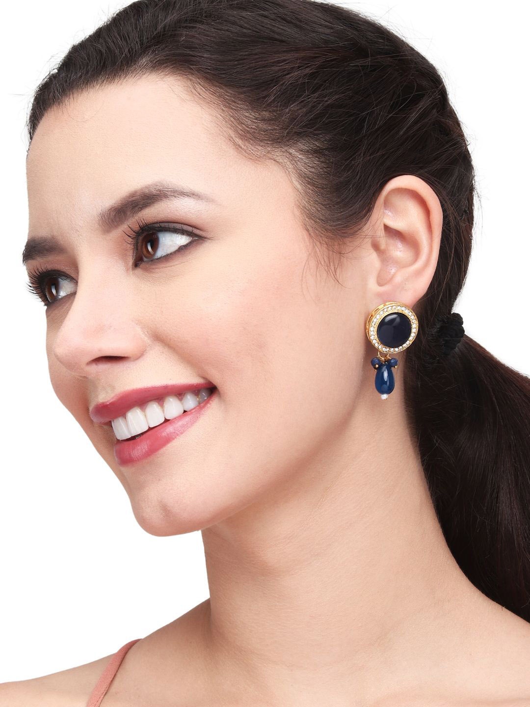 

Anvik Gold-Plated Stone-Studded & Beaded Contemporary Drop Earrings